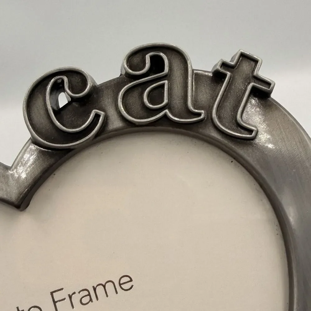 LASODY Cat Picture Frame Heart 4x3.5 Silver Tone Paw Prints Kitty Pet Decor